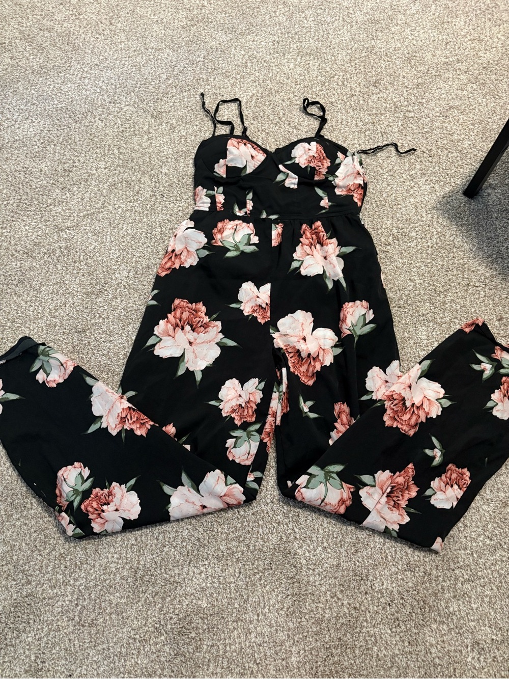 Band of Gypsies Black Floral Spaghetti-Strap Jumpsuit